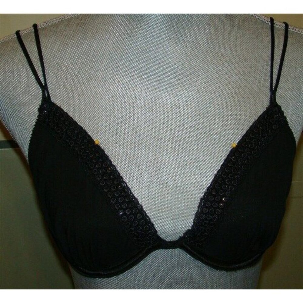NWT A.B.S. Intimates 34C ABS307S Black Sequin Demi Underwire Bra 123190